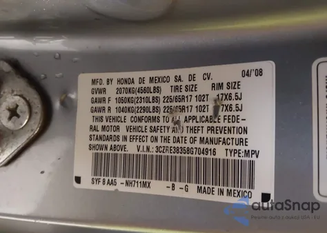 2008 Honda Cr-V Lx from USA, damaged, VIN 3CZRE38358G704916